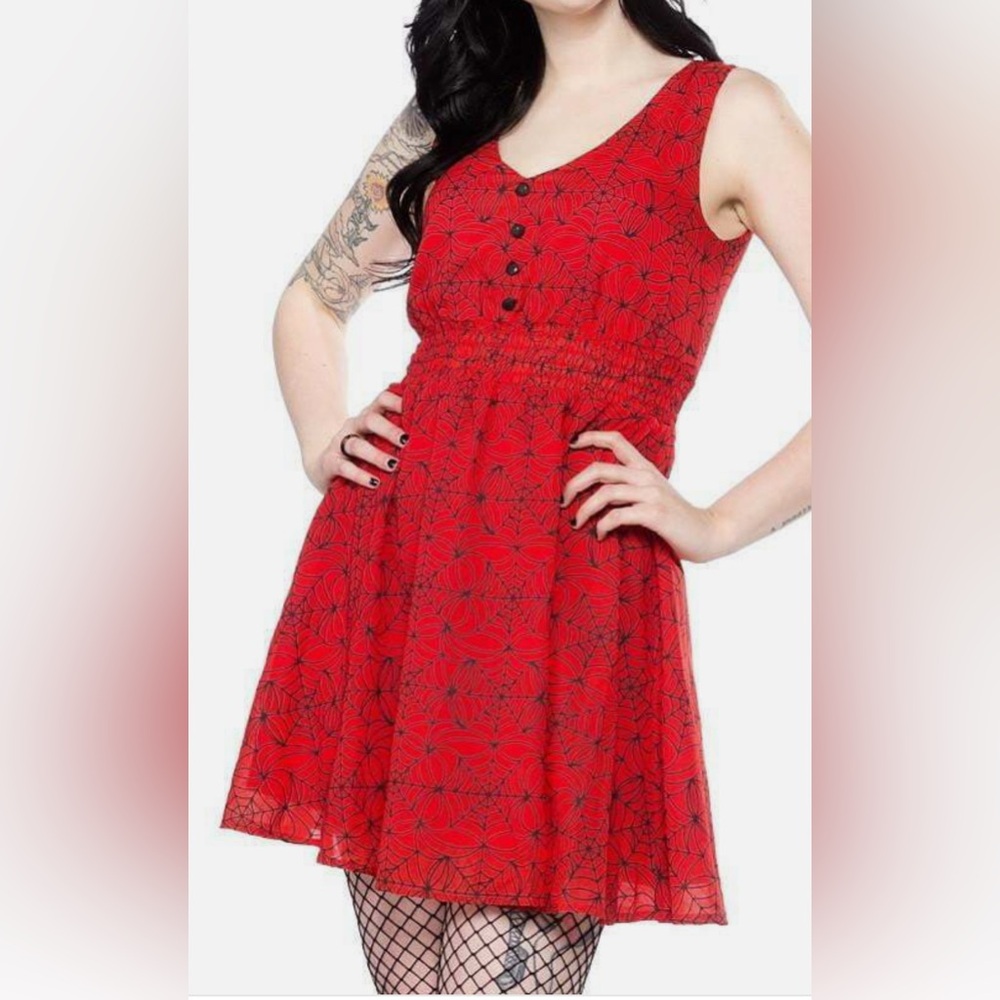 Sourpuss Red Floral Midi Dress